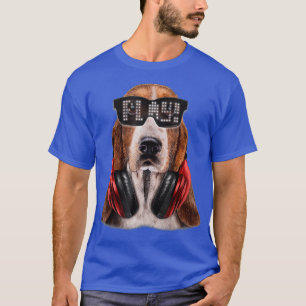 Basset Hound Dog as DJ LED Sunglass and T-Shirt