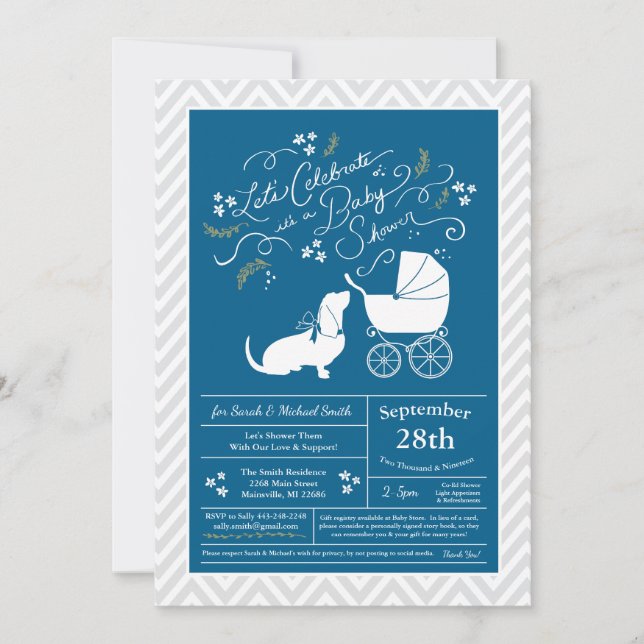 Basset Hound Dog Baby Shower Boy Blue Invitation (Front)