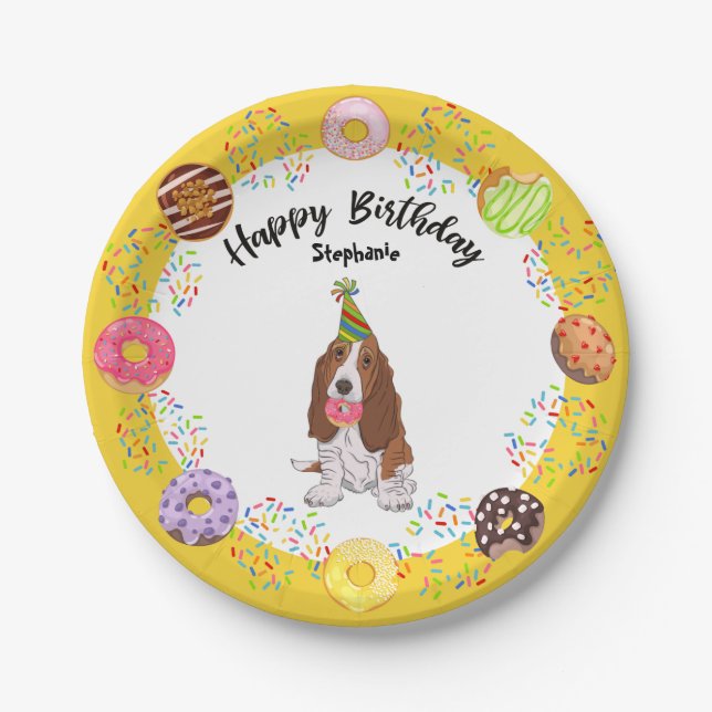 Basset Hound Dog Birthday Doughnuts Party Paper Pl Paper Plate (Front)