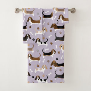 Basset Hound Dog Bones and Paws Bath Towel Set
