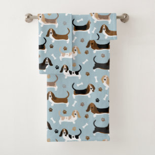 Basset Hound Dog Bones and Paws Bath Towel Set