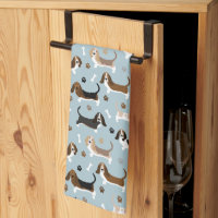 Basset Hound Dog Bones and Paws Kitchen Towel
