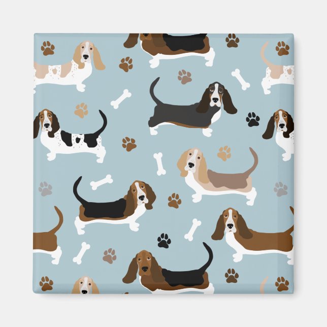 Basset Hound Dog Bones and Paws Magnet (Front)