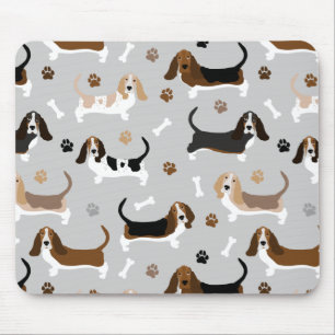 Basset Hound Dog Bones and Paws Mouse Pad