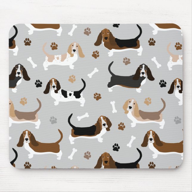 Basset Hound Dog Bones and Paws Mouse Pad (Front)