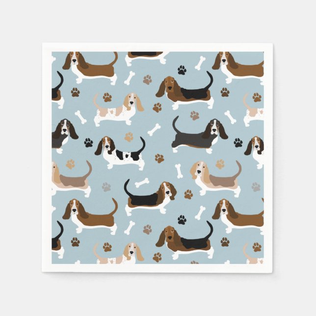 Basset Hound Dog Bones and Paws Napkins (Front)
