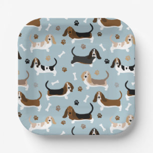 Basset Hound Dog Bones and Paws Paper Plates