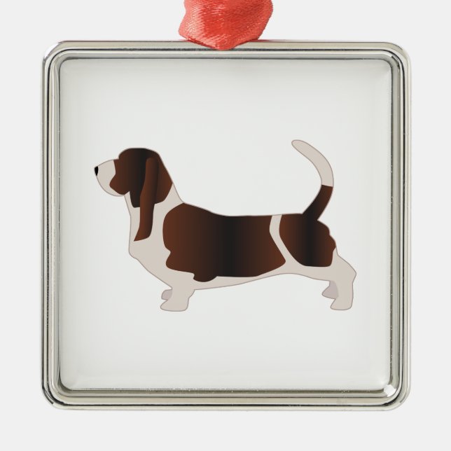 Basset Hound Dog Breed Silhouette Illustration Metal Ornament (Front)