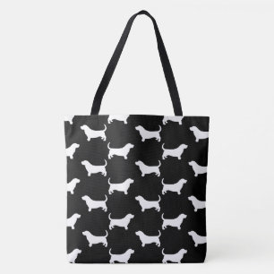 Basset Hound Dog Breed Silhouettes Patterned Tote Bag