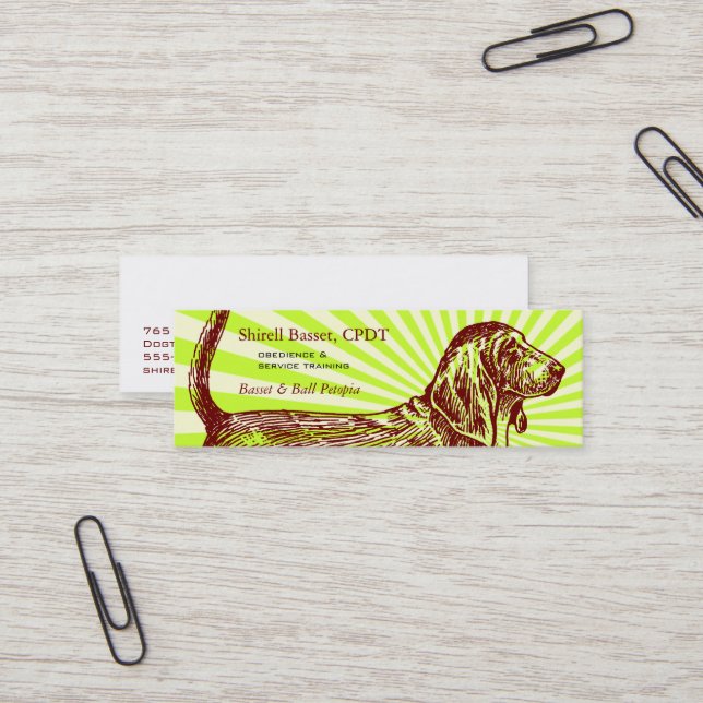 Basset Hound Dog Burst Mini Business Card (Front/Back In Situ)