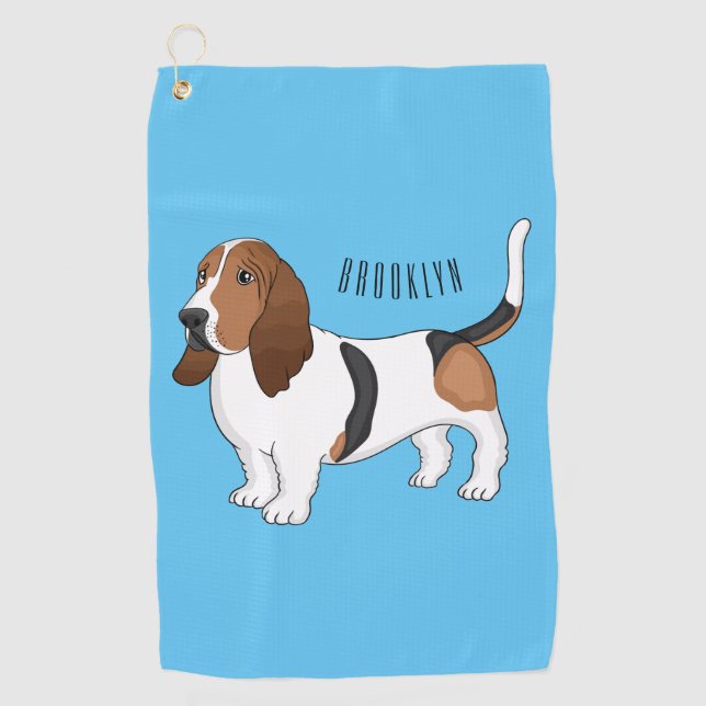 Basset hound dog cartoon illustration  golf towel (Front)