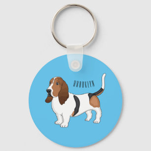 Basset hound dog cartoon illustration keychain