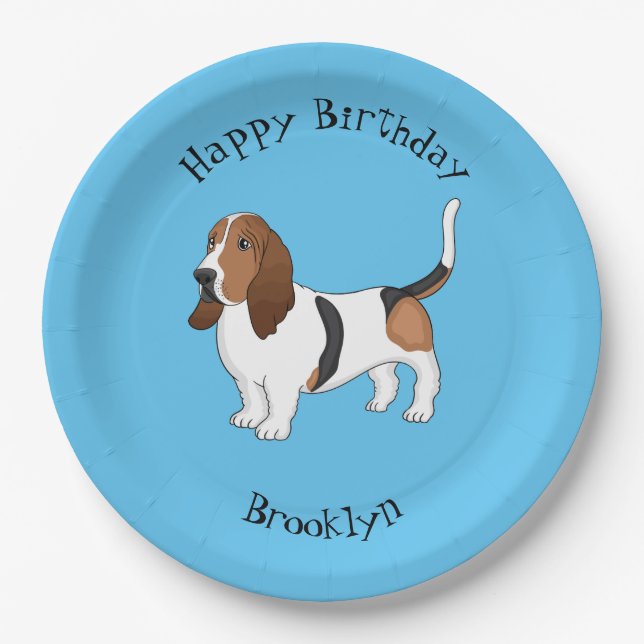 Basset hound dog cartoon illustration  paper plate (Front)