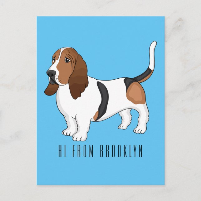 Basset hound dog cartoon illustration  postcard (Front)
