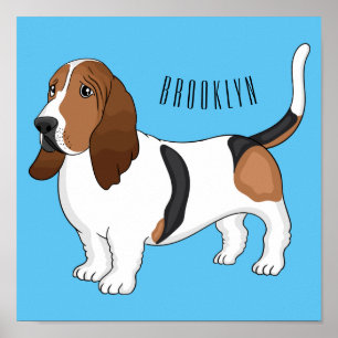 Basset hound dog cartoon illustration  poster