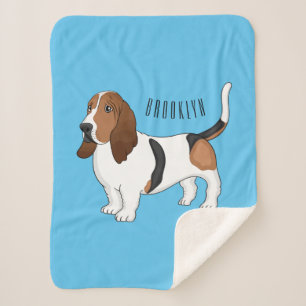 Basset hound dog cartoon illustration sherpa blanket