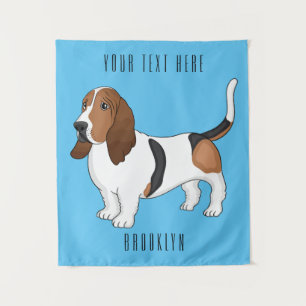Basset hound dog cartoon illustration tapestry
