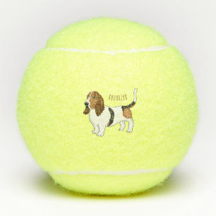 Basset hound dog cartoon illustration tennis balls