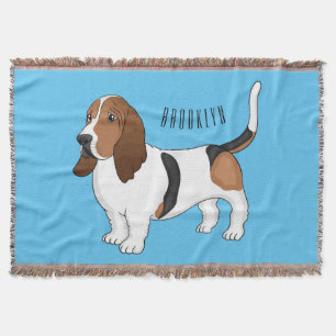 Basset hound dog cartoon illustration  throw blanket