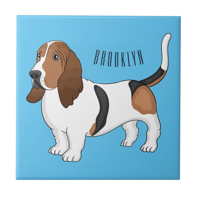 Basset hound dog cartoon illustration tile (Front)