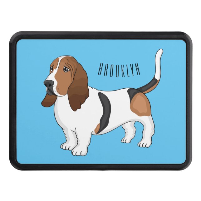 Basset hound dog cartoon illustration trailer hitch cover (Front)