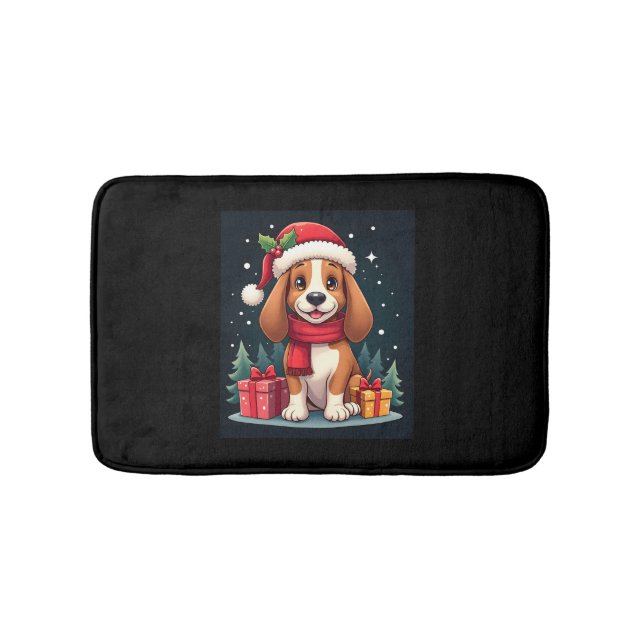 Basset Hound Dog Christmas Outfits Santa Hat Dog X Bath Mat (Front)