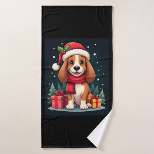 Basset Hound Dog Christmas Outfits Santa Hat Dog X Bath Towel
