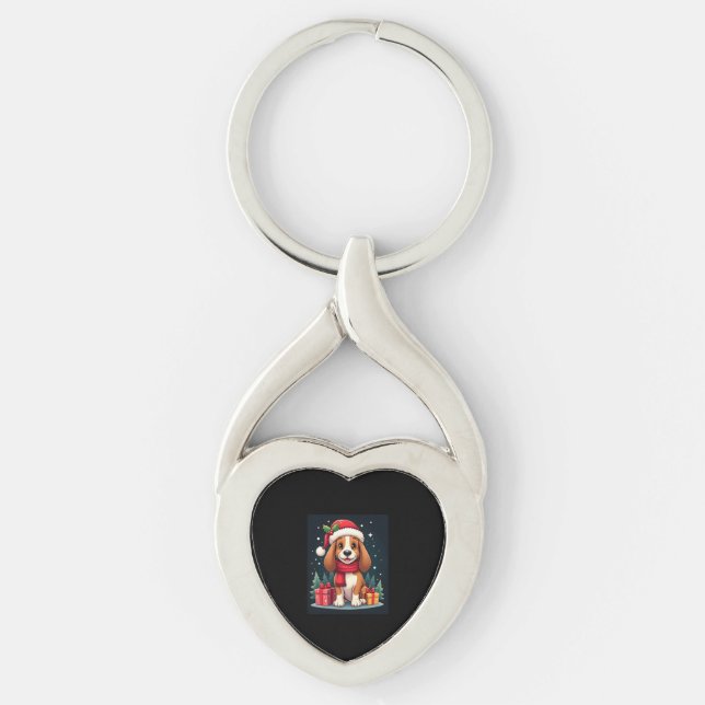 Basset Hound Dog Christmas Outfits Santa Hat Dog X Keychain (Front)