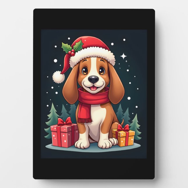 Basset Hound Dog Christmas Outfits Santa Hat Dog X Plaque (Front)