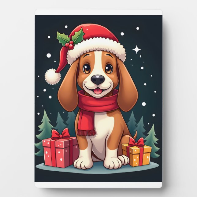 Basset Hound Dog Christmas Outfits Santa Hat Dog X Plaque (Front)