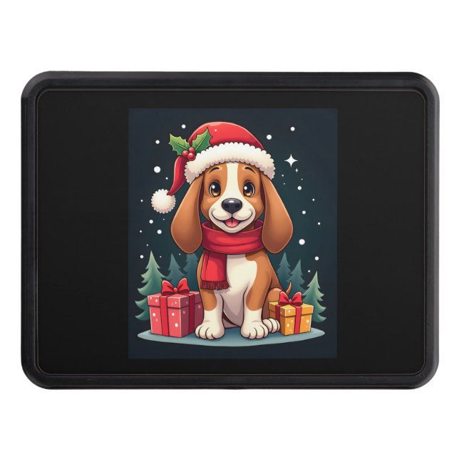 Basset Hound Dog Christmas Outfits Santa Hat Dog X Trailer Hitch Cover (Front)