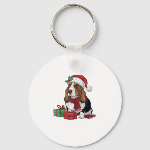 Basset Hound Dog Christmas Parties Holiday Santa D Keychain