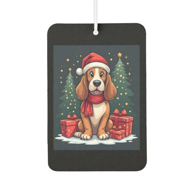 Basset Hound Dog Christmas Parties Santa Dog Lover Air Freshener (Front)