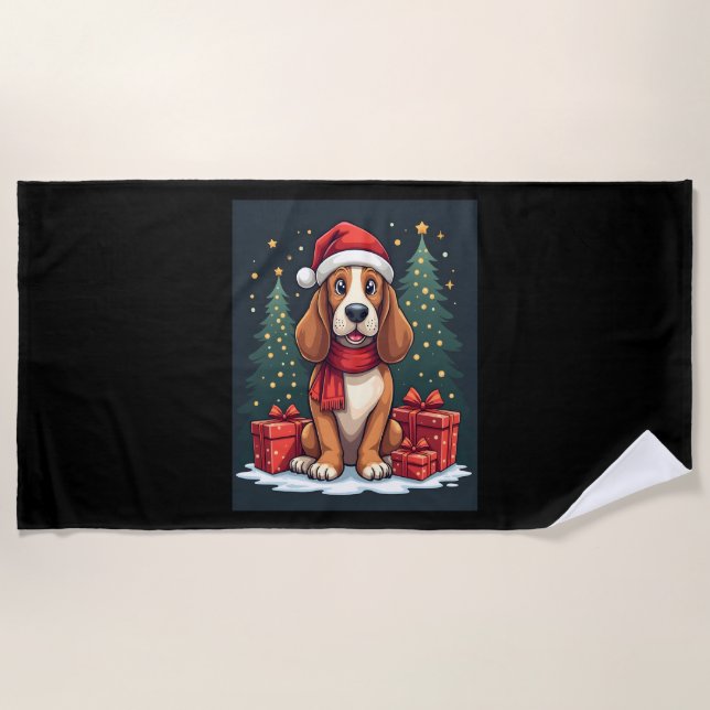Basset Hound Dog Christmas Parties Santa Dog Lover Beach Towel (Front)