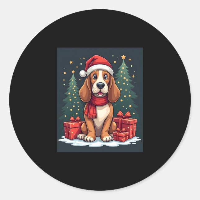 Basset Hound Dog Christmas Parties Santa Dog Lover Classic Round Sticker (Front)