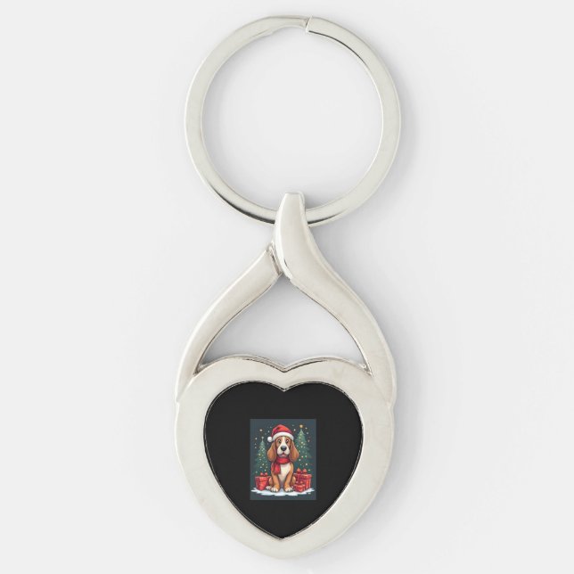 Basset Hound Dog Christmas Parties Santa Dog Lover Keychain (Front)