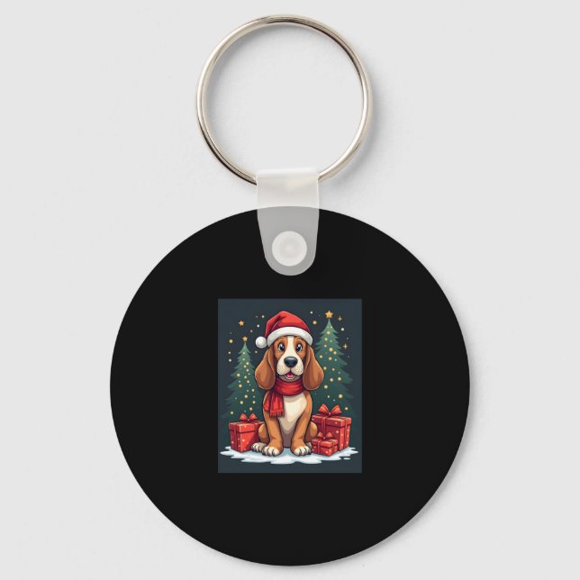 Basset Hound Dog Christmas Parties Santa Dog Lover Keychain (Front)