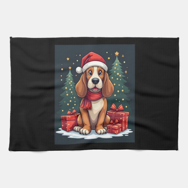 Basset Hound Dog Christmas Parties Santa Dog Lover Kitchen Towel (Horizontal)
