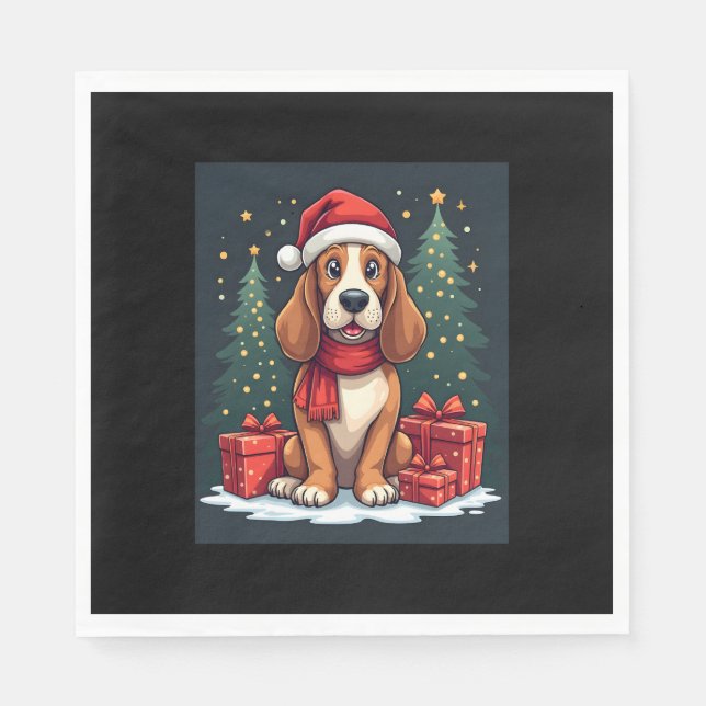 Basset Hound Dog Christmas Parties Santa Dog Lover Napkin (Front)