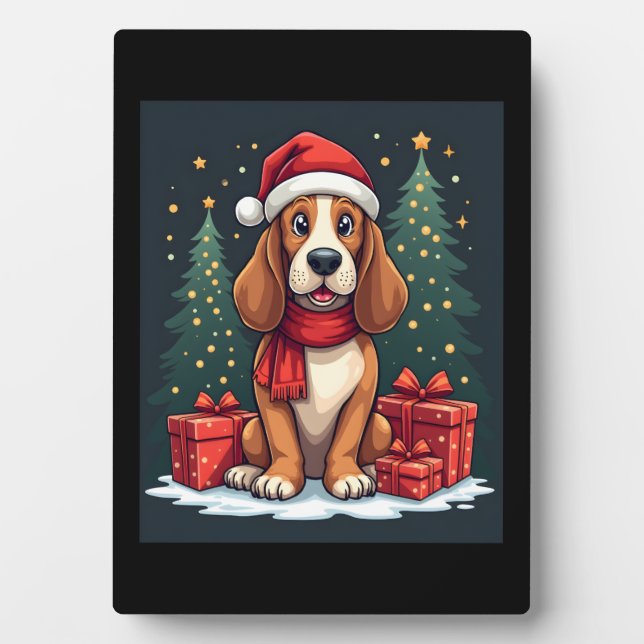 Basset Hound Dog Christmas Parties Santa Dog Lover Plaque (Front)