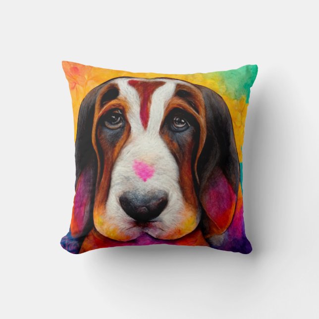Basset hound dog cute colourful pillow (Front)