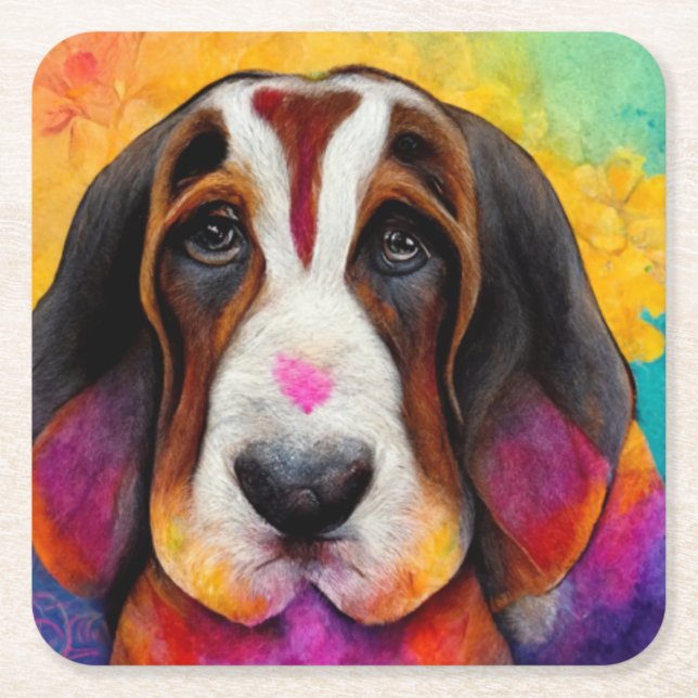 Basset hound dog cute  square paper coaster (Front)