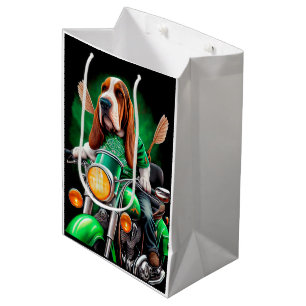  Basset Hound Dog driving bike St. Patrick's Day Medium Gift Bag