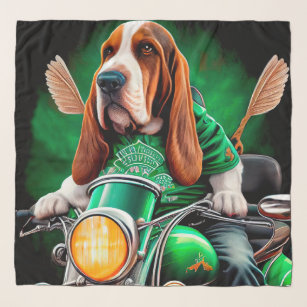  Basset Hound Dog driving bike St. Patrick's Day Scarf