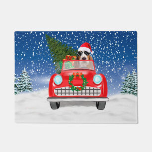 Basset Hound Dog Driving Car In Snow Christmas  Doormat
