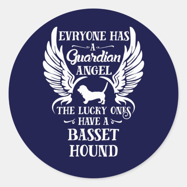 Basset hound dog guardian angel classic round sticker (Front)