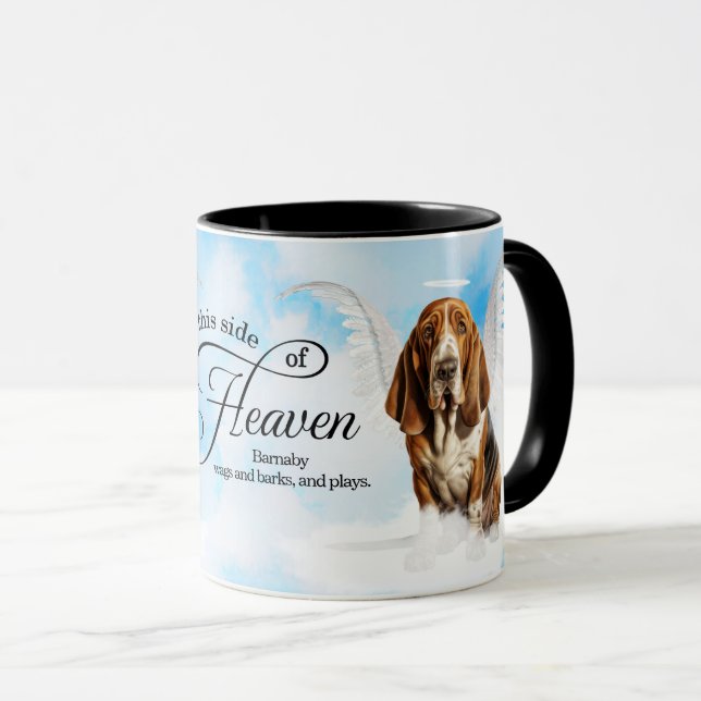 Basset Hound Dog Heaven Personalized Memorial Mug (Front Right)
