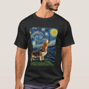 Basset Hound Dog Howling At Moon Starry Night Van T-Shirt