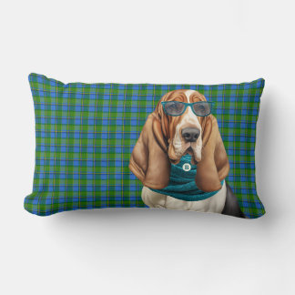 Basset Hound Dog in a Teal Scarf Monogrammed Lumbar Pillow