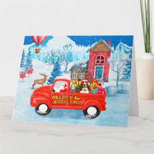Basset Hound Dog in Christmas Delivery Truck Snow Card